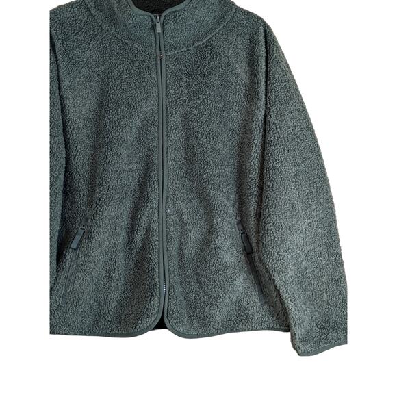 All in Motion Sherpa Jacket M Zip Front Olive Green Sweatshirt Relax Fit Layer - Picture 3 of 10
